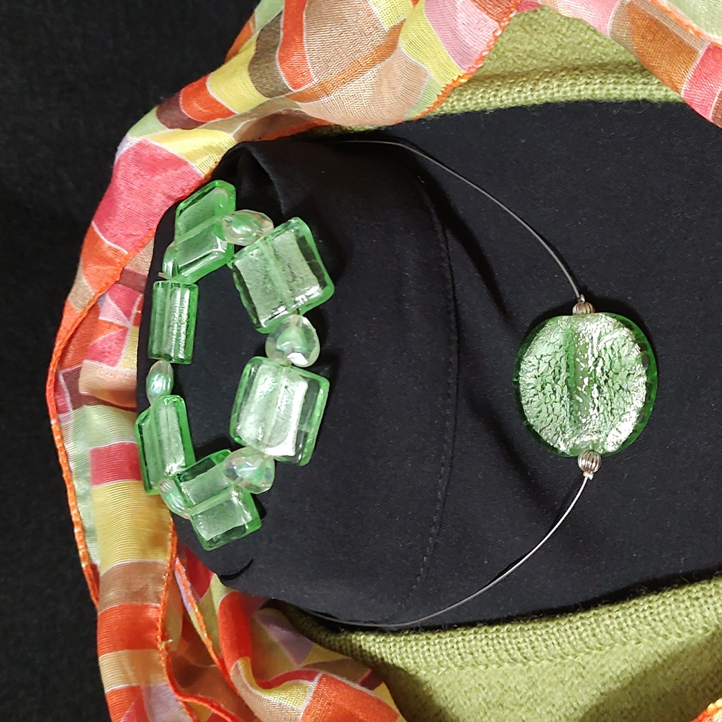 Artisan Dichroic Art Glass Pendant Necklace & Bead Bracelet